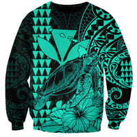 Kakau Polynesian Tribal Hawaiian Turtle with Kanaka Maoli Turquoise Sweatshirt LT9 Unisex Turquoise - Polynesian Pride