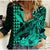 Kakau Polynesian Tribal Hawaiian Turtle with Kanaka Maoli Turquoise Women Casual Shirt LT9 Female Turquoise - Polynesian Pride