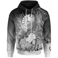 Tahiti Hoodie Humpback Whale with Tropical Flowers (White) Unisex White - Polynesian Pride