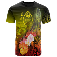 Guam T Shirt Humpback Whale with Tropical Flowers (Yellow) Unisex Yellow - Polynesian Pride