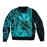 (Custom Personalised) Kakau Polynesian Tribal Hawaiian Turtle with Kanaka Maoli Teal Bomber Jacket LT9 - Polynesian Pride