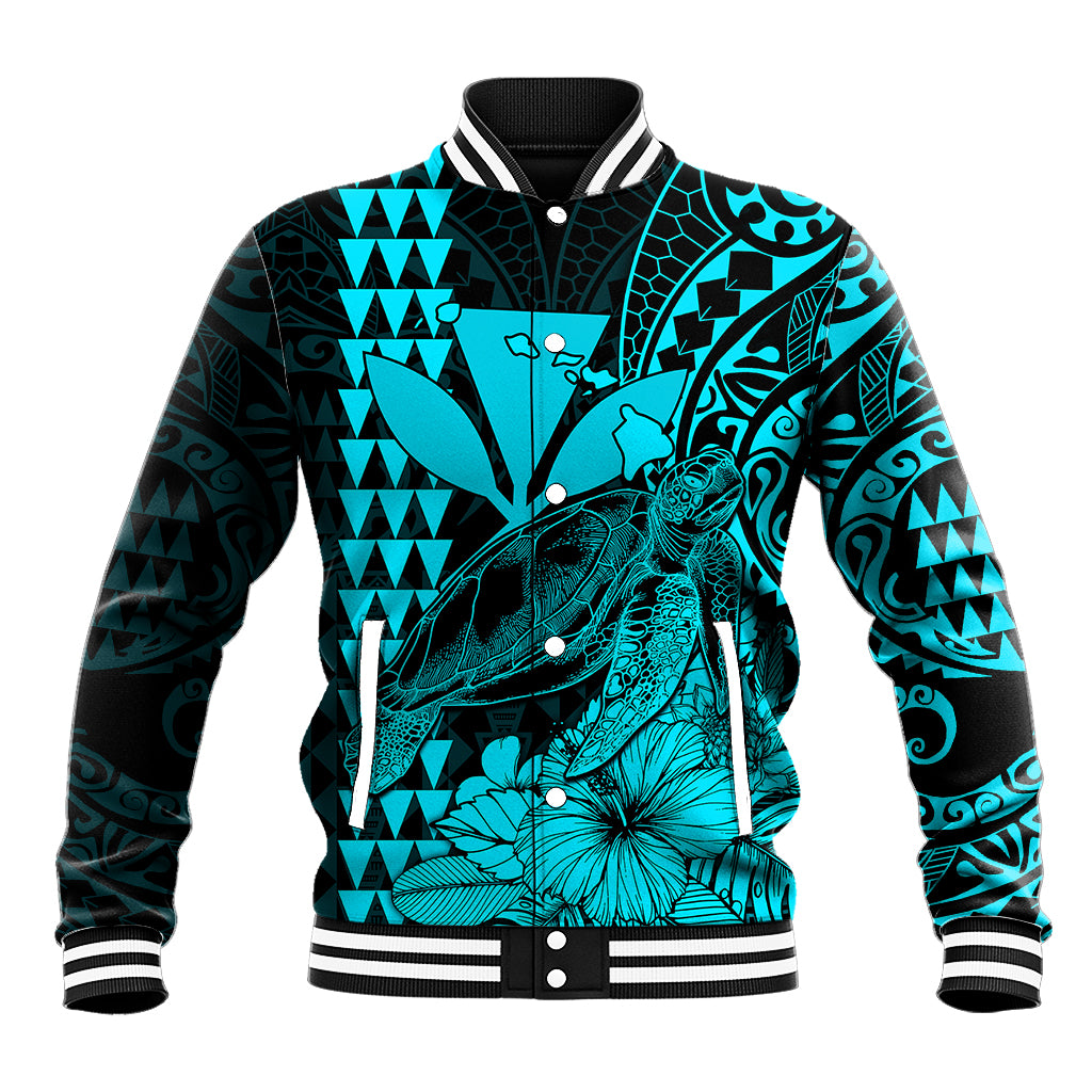 Kakau Polynesian Tribal Hawaiian Turtle with Kanaka Maoli Teal Baseball Jacket LT9 Unisex Teal - Polynesian Pride