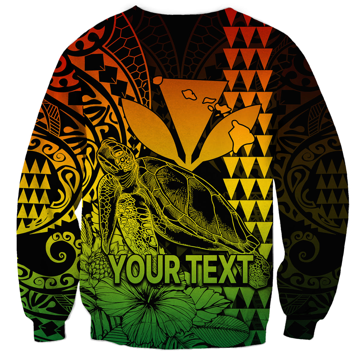 (Custom Personalised) Kakau Polynesian Tribal Hawaiian Turtle with Kanaka Maoli Reggae Sweatshirt LT9 - Polynesian Pride