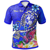 Tonga Custom Polo Shirt Turtle Plumeria (BLUE) Unisex Blue - Polynesian Pride