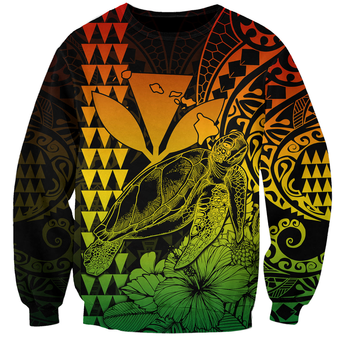 Kakau Polynesian Tribal Hawaiian Turtle with Kanaka Maoli Reggae Sweatshirt LT9 Unisex Reggae - Polynesian Pride