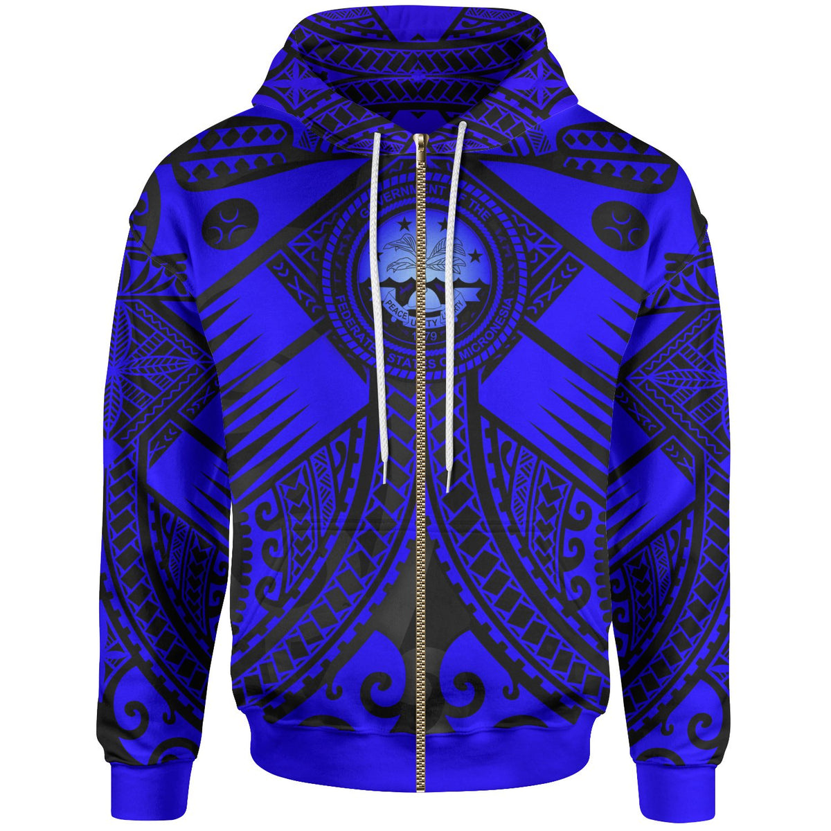 FSM Zip up Hoodie Blue Seal with Polynesian Tattoo Unisex Blue - Polynesian Pride