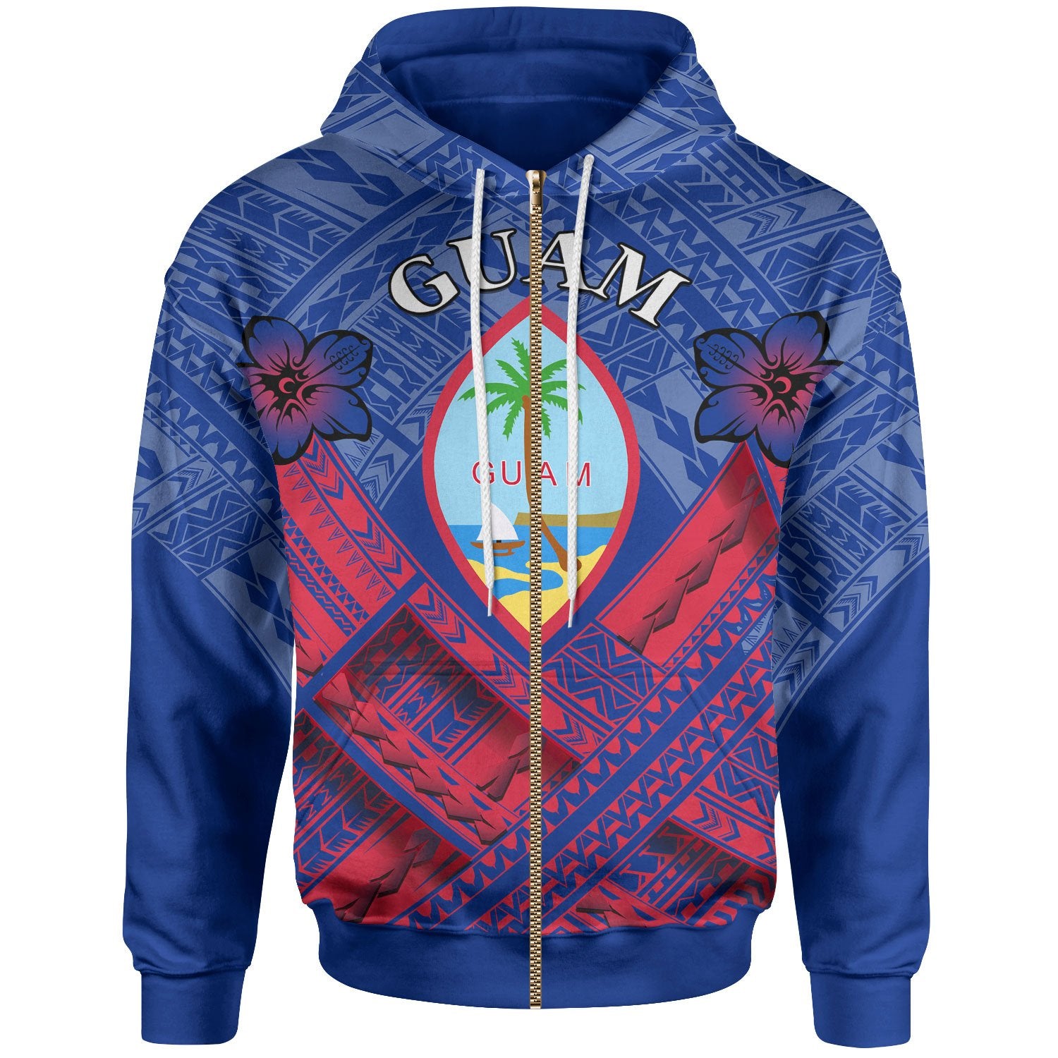 Guam Polynesian Zip up Hoodie Guam Flag Camisole Hibiscus Style Unisex Reggae - Polynesian Pride