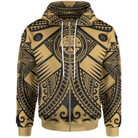 FSM Zip up Hoodie Gold Seal with Polynesian Tattoo Unisex Gold - Polynesian Pride