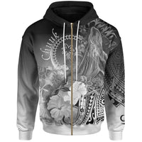 Chuuk Zip up Hoodie Humpback Whale with Tropical Flowers (White) Unisex White - Polynesian Pride