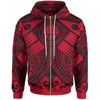 FSM Zip up Hoodie Red Seal with Polynesian Tattoo Unisex Red - Polynesian Pride