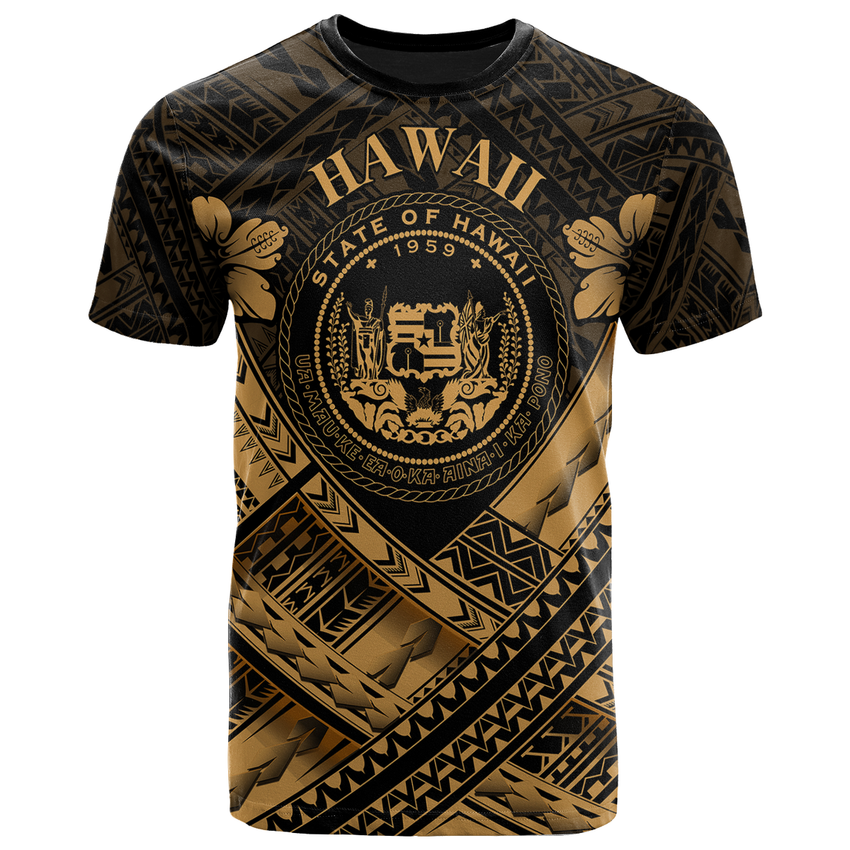 Hawaii T Shirt Gold Seal Polynesian Patterns Unisex Art - Polynesian Pride