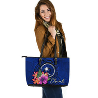 Chuuk Micronesia Leather Tote Bag - Floral With Seal Blue - Polynesian Pride