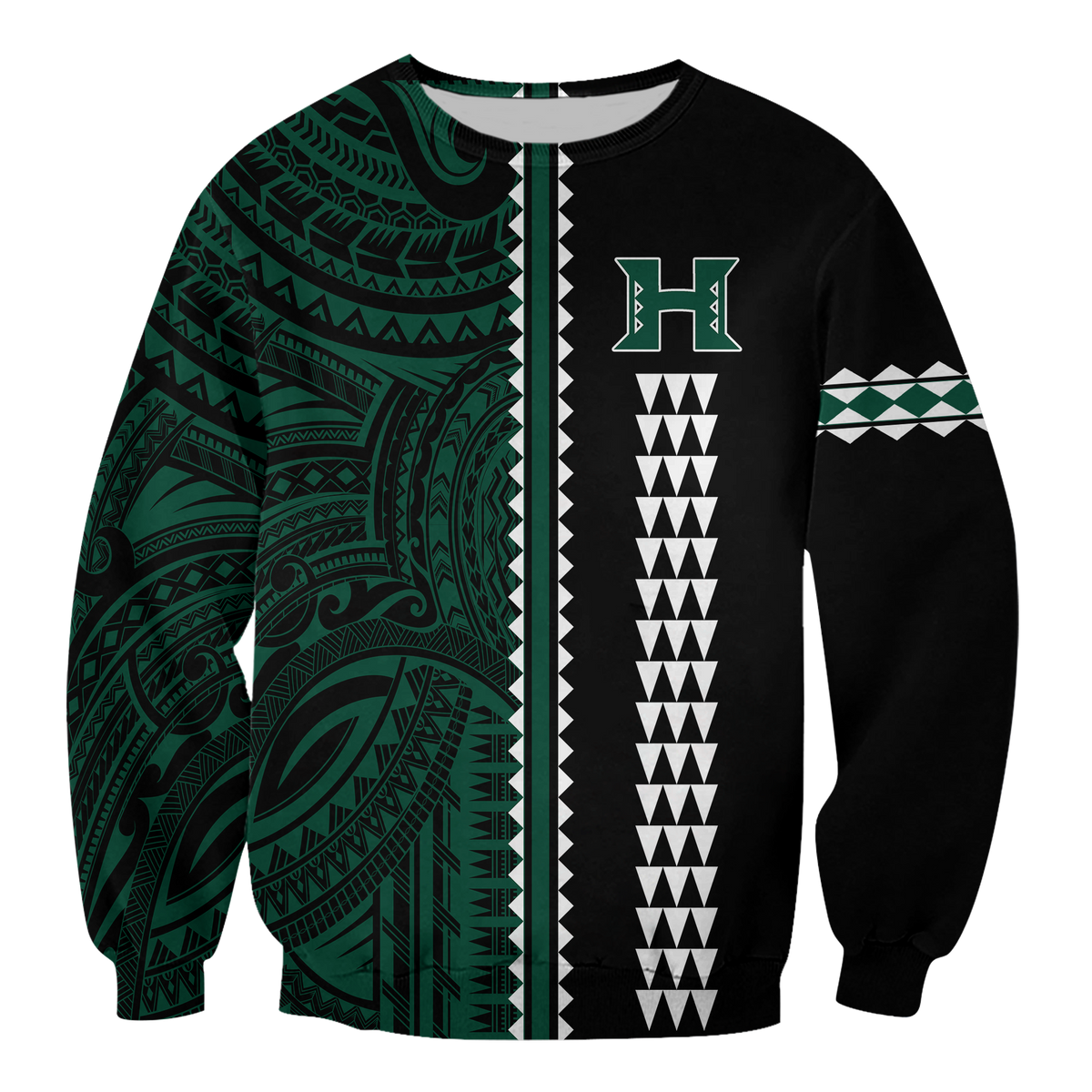 Hawaii Kakau Warrior Football Sweatshirt - LT12 Unisex Green - Polynesian Pride