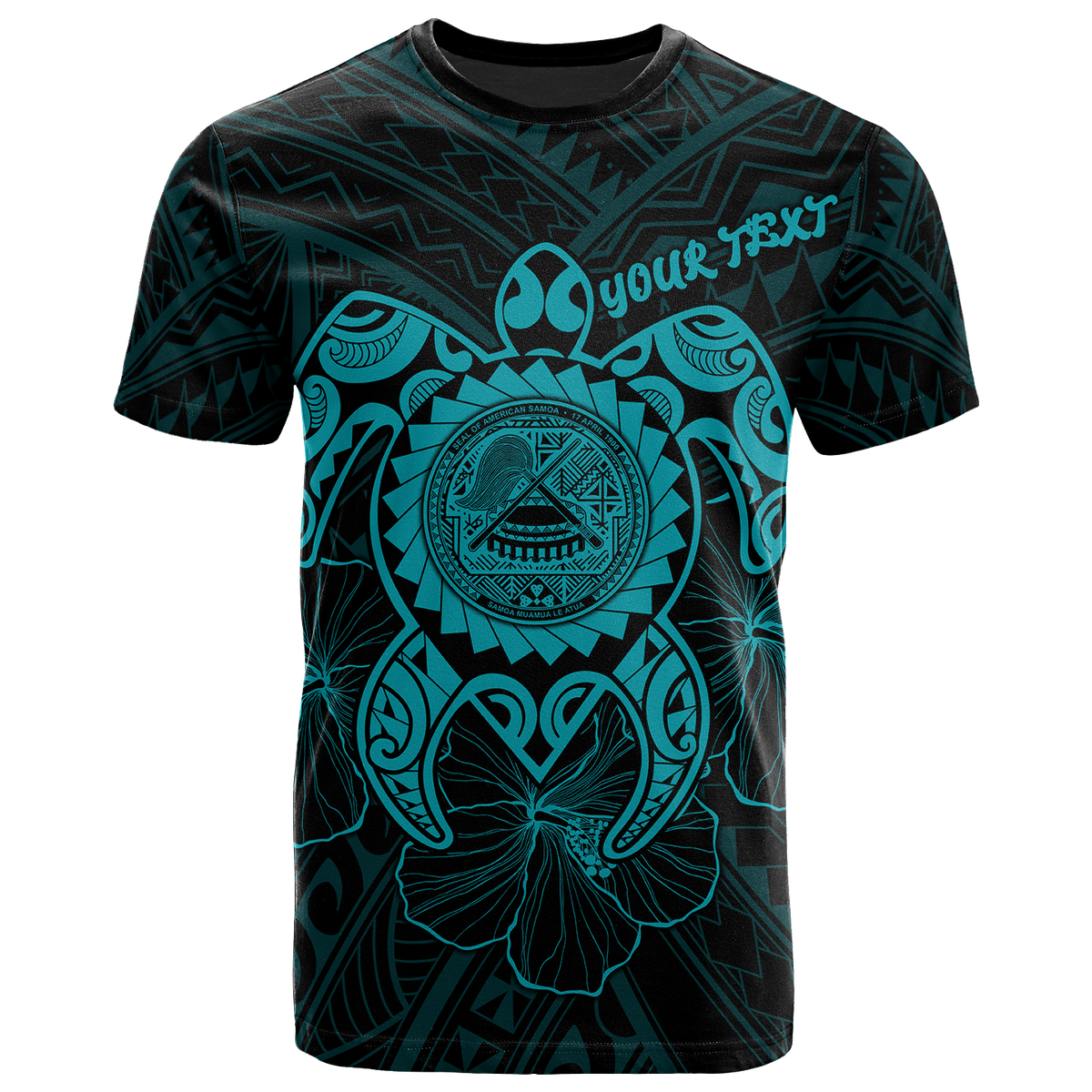 American Samoa Polynesian Custom T Shirt Vintage Polynesian Turtle (Turquoise) - Polynesian Pride