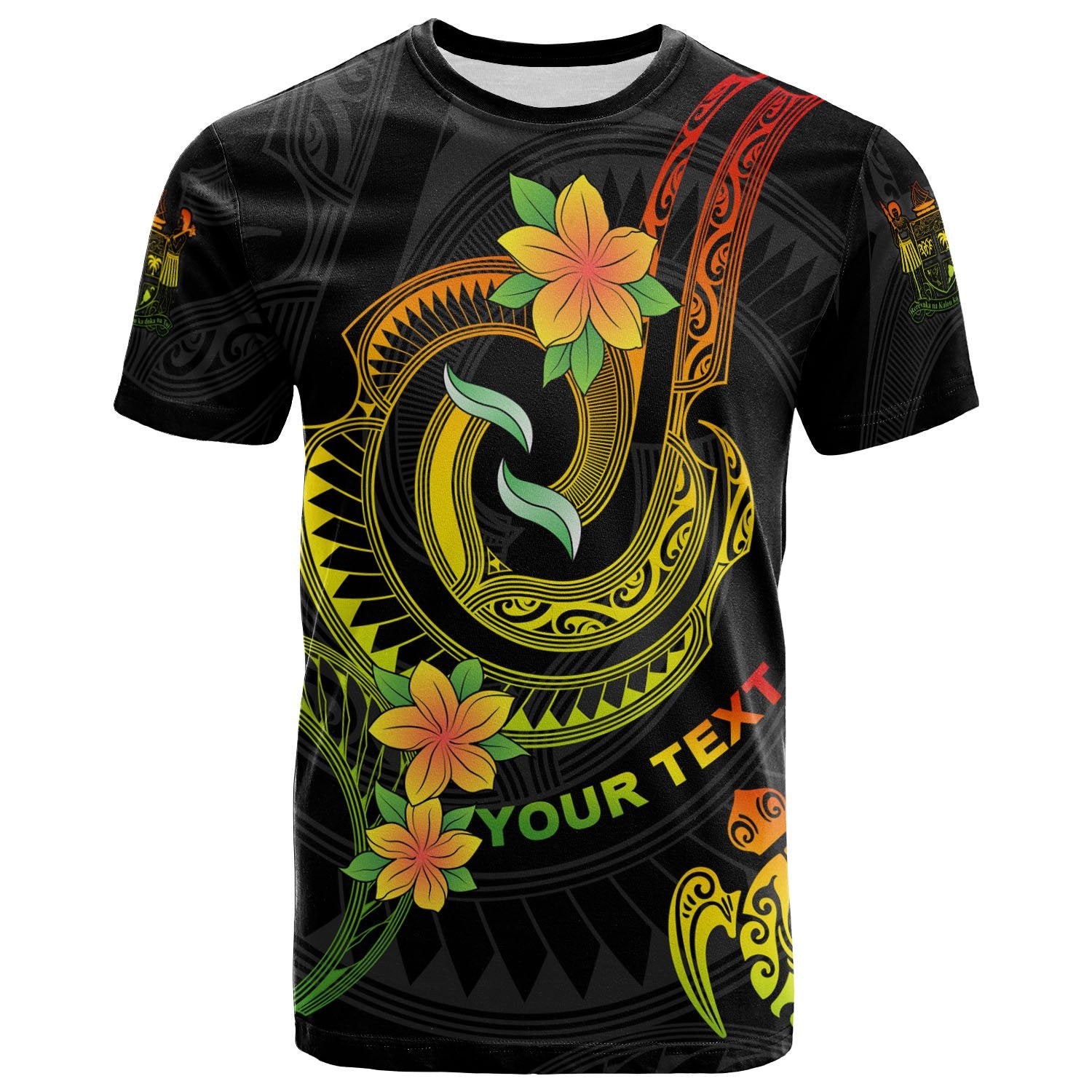 Fiji Custom T Shirt Reggae Plumeria Flowers with Spiral Patterns Unisex Art - Polynesian Pride