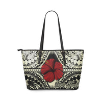 Personalised - Hawaii Hibiscus Culture Polynesian Small Leather Tote - Polynesian Pride