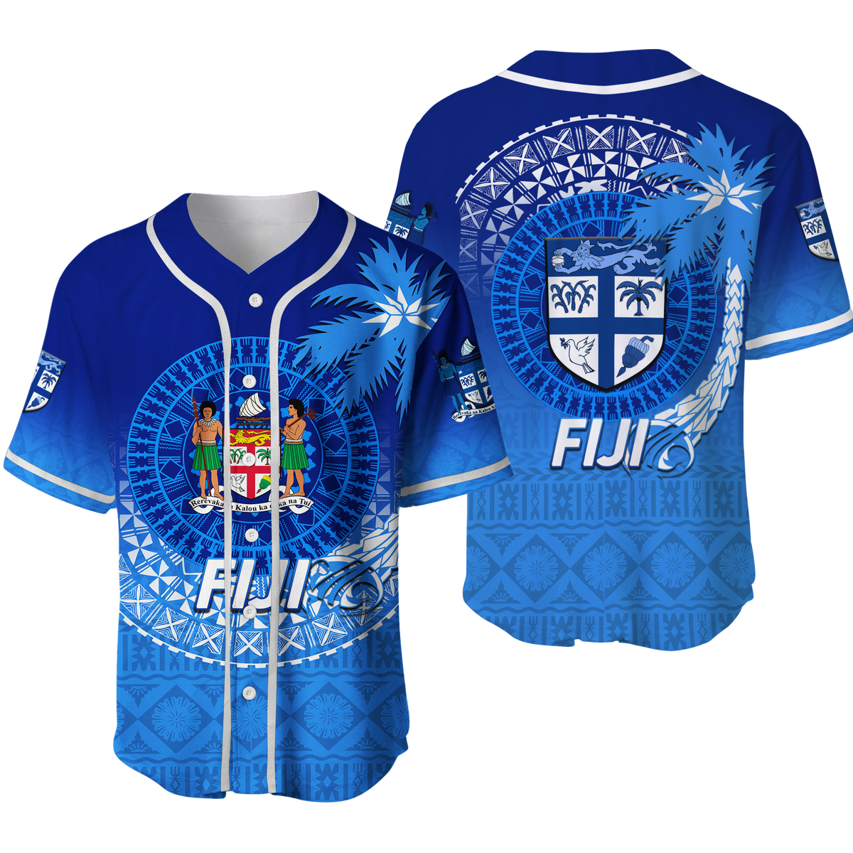 Fiji Tapa Tribal Coconut Tree Baseball Jersey - LT12 Unisex Blue - Polynesian Pride