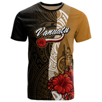 Vanuatu Polynesian T Shirt Coat of Arms With Hibiscus Gold Unisex Art - Polynesian Pride