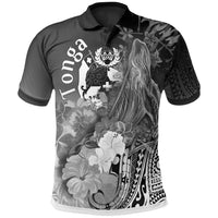 Tonga Polo Shirt Humpback Whale with Tropical Flowers (White) Unisex White - Polynesian Pride