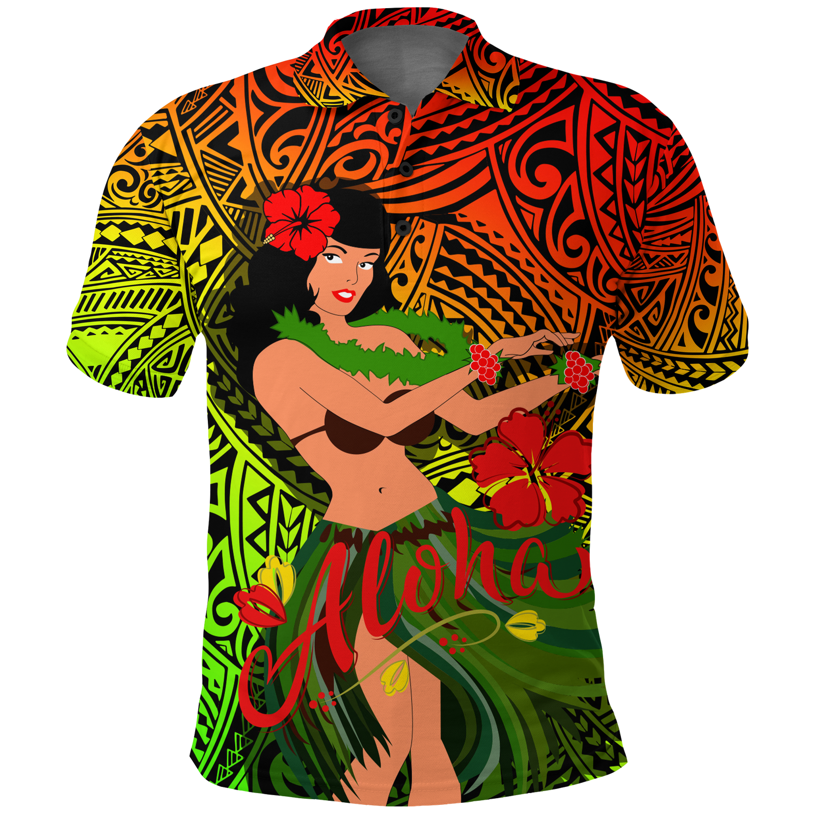 Hawaii Hula Girl Reggae Polo Shirt LT2 REGGAE - Polynesian Pride