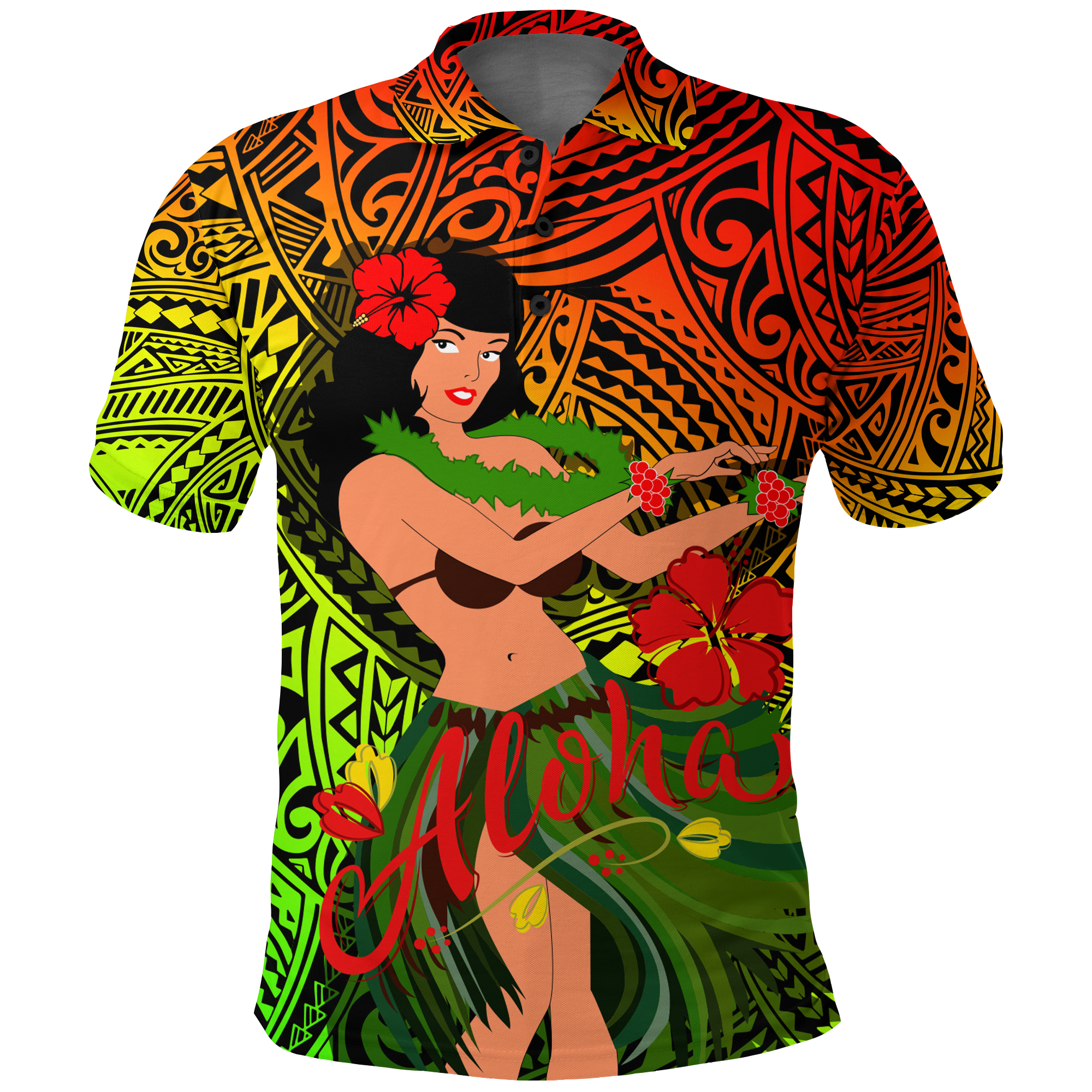 Hawaii Hula Girl Reggae Polo Shirt LT2 REGGAE - Polynesian Pride