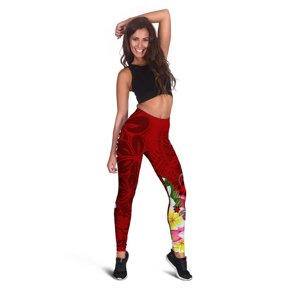 FSM Custom Personalised Legging - Turtle Plumeria (RED) - Polynesian Pride
