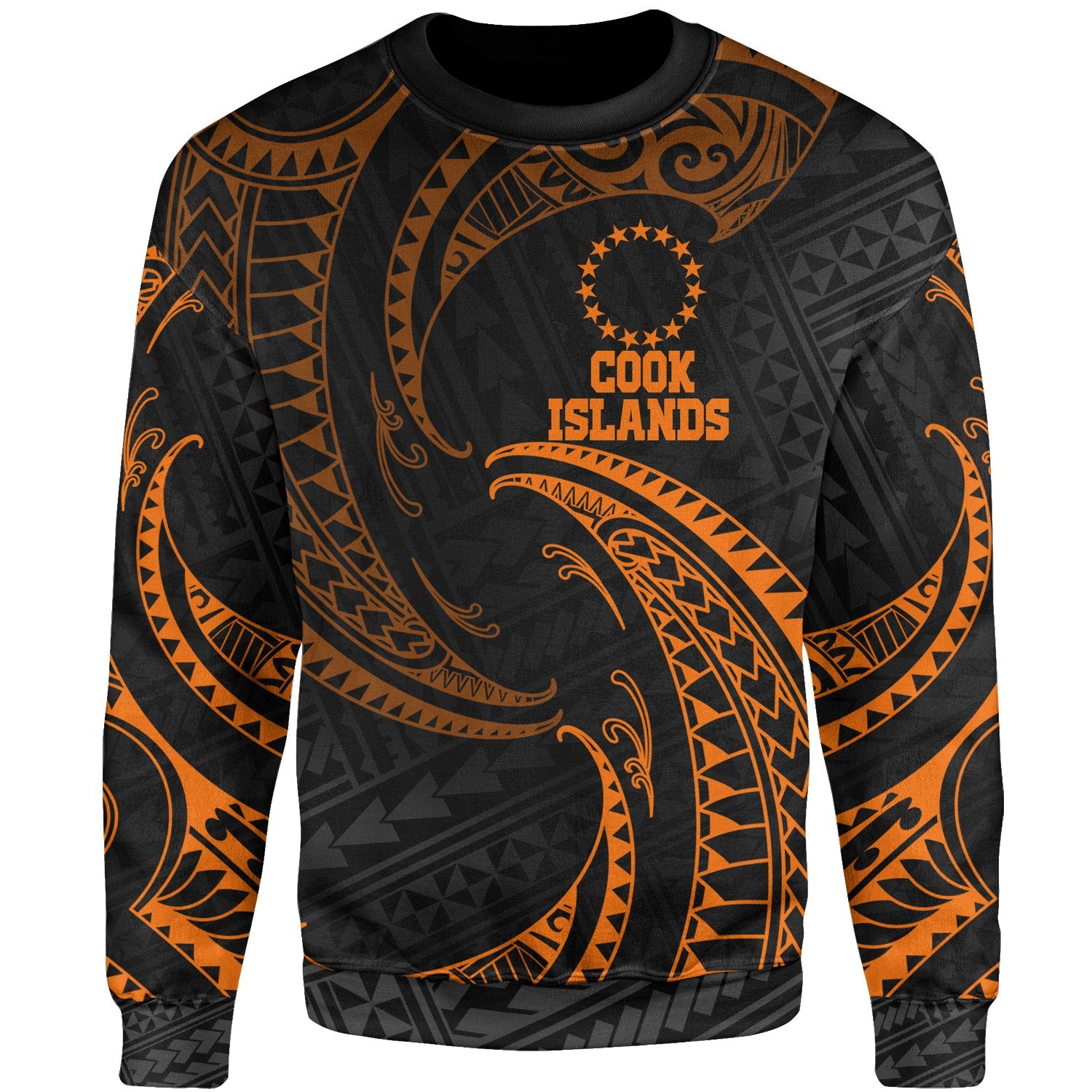 Cook Islands Polynesian Sweater - Orange Tribal Wave Unisex Orange - Polynesian Pride