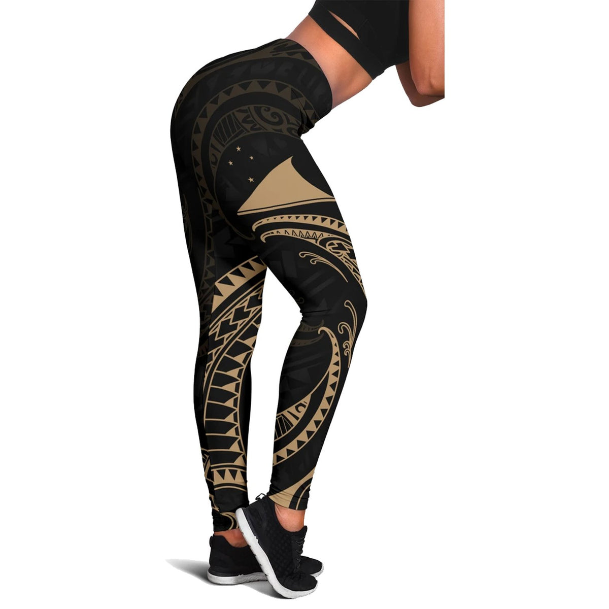 Tokelau Polynesian Women's Legging - Gold Tribal Wave - Polynesian Pride