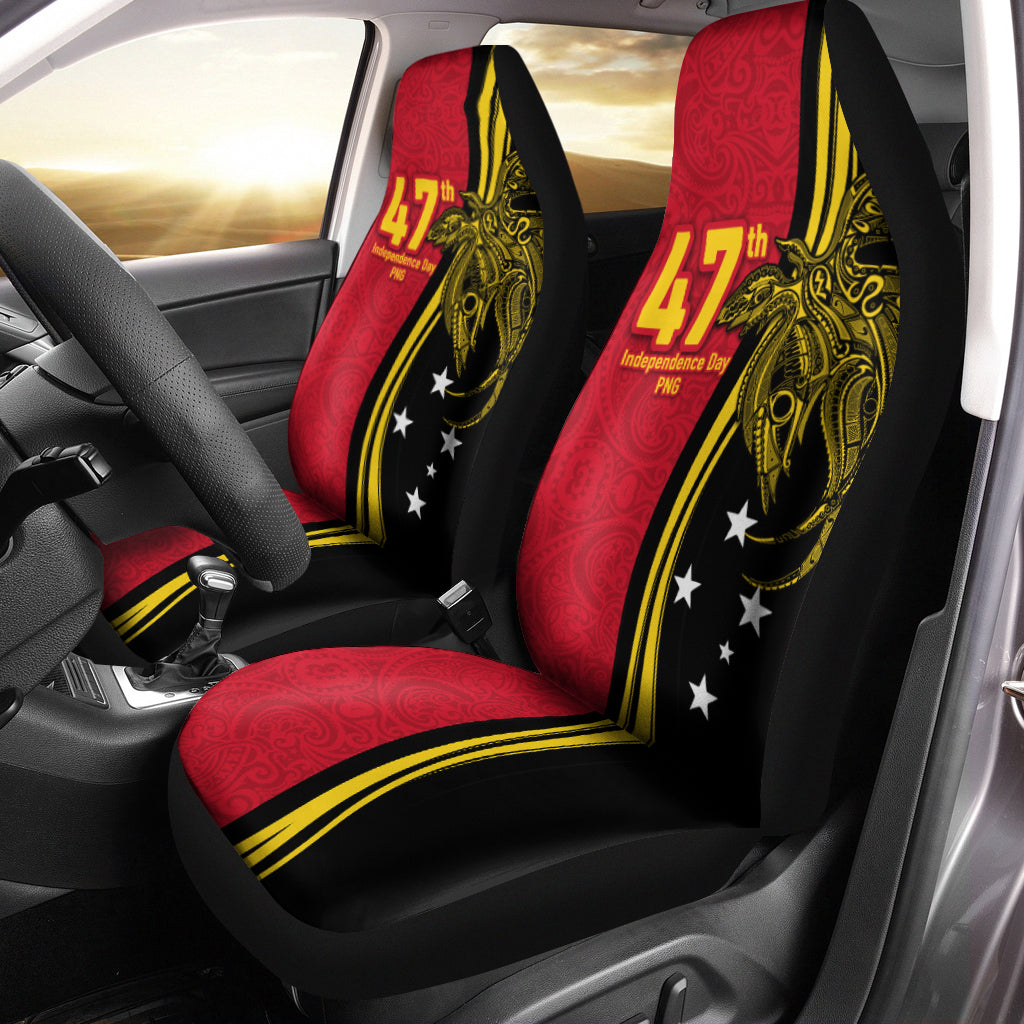 Papua New Guinea Independence Anniversary Polynesian Tribal Car Seat Covers - LT12 Set of 2 Universal Fit Black - Polynesian Pride