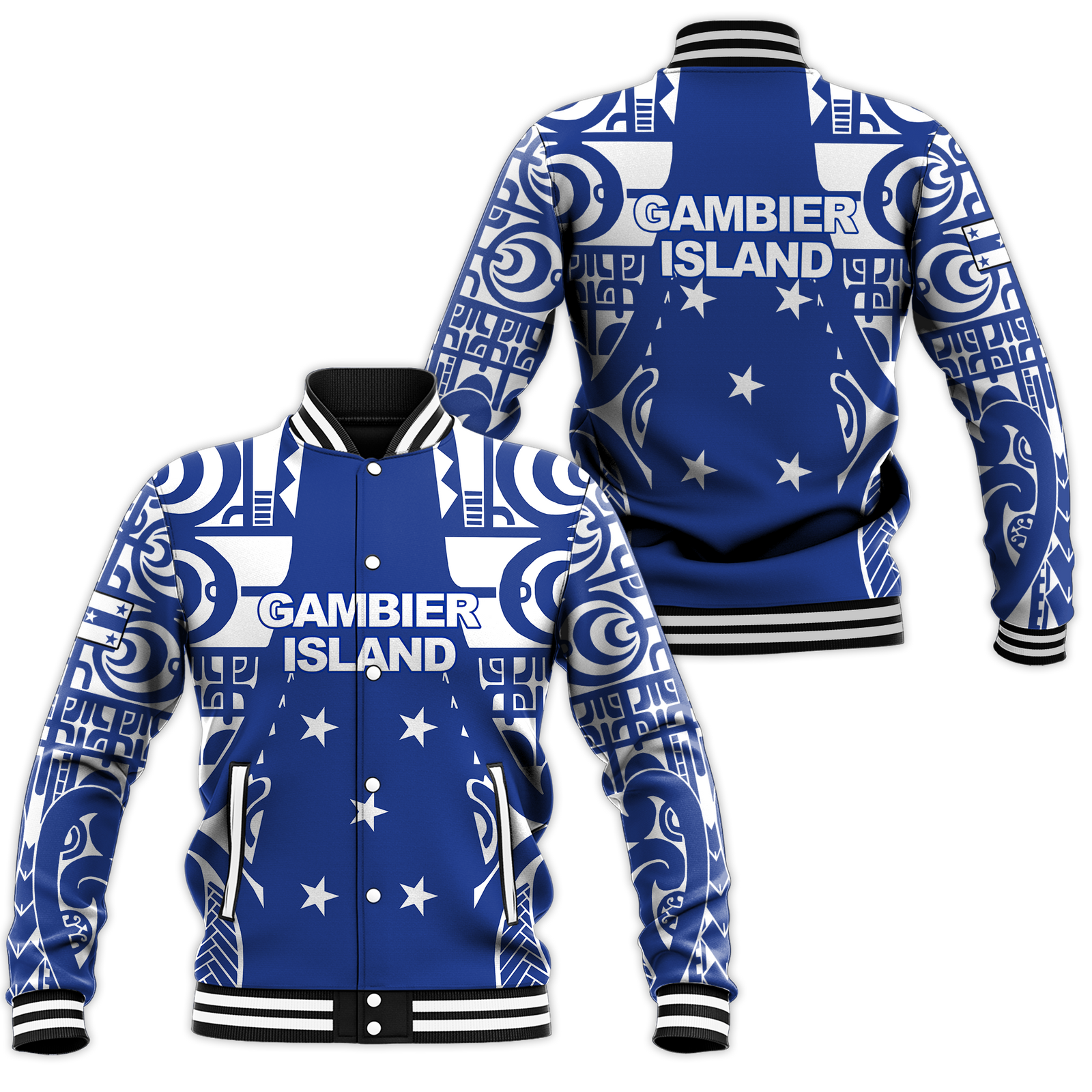 Gambier Islands Tribal Baseball Jacket - LT12 Unisex Blue - Polynesian Pride
