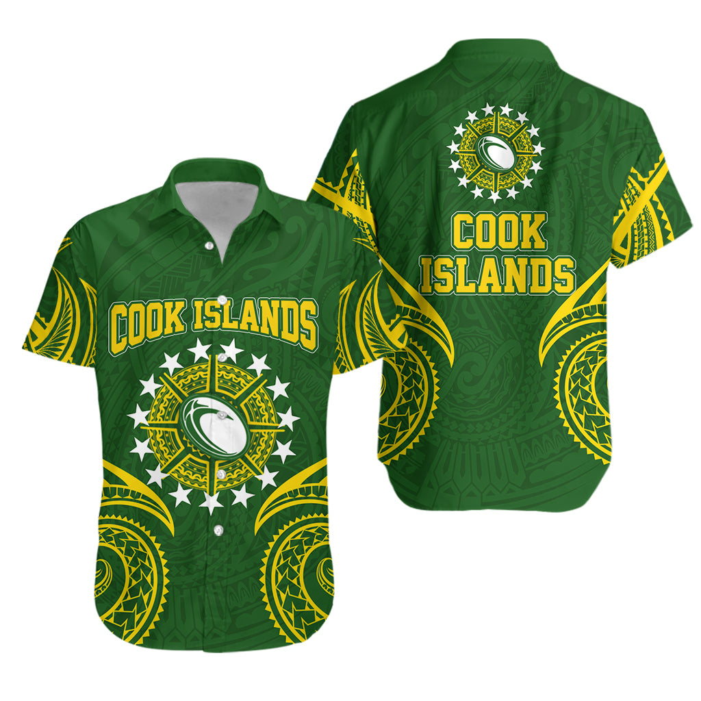Cook Islands Rugby Hawaiian Shirt - Tribal Pattern - LT12 Unisex Green - Polynesian Pride