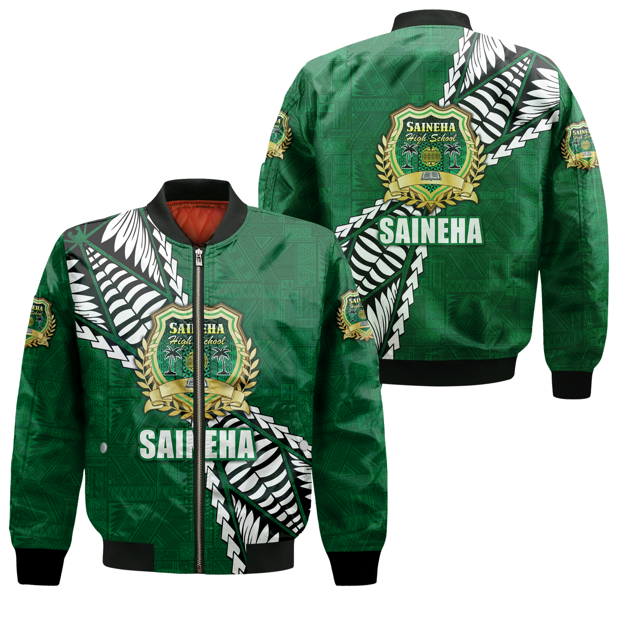 Tonga Saineha High School Tongan Patterns Bomber Jacket - LT12 Bomber Jacket Green - Polynesian Pride