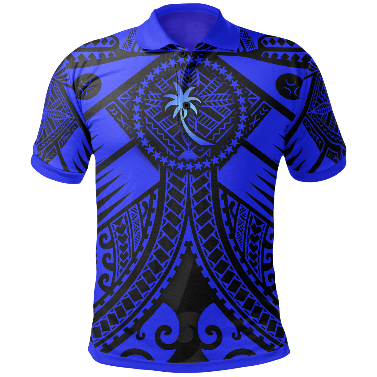Chuuk Polo Shirt Blue Seal with Polynesian Tattoo Unisex Blue - Polynesian Pride