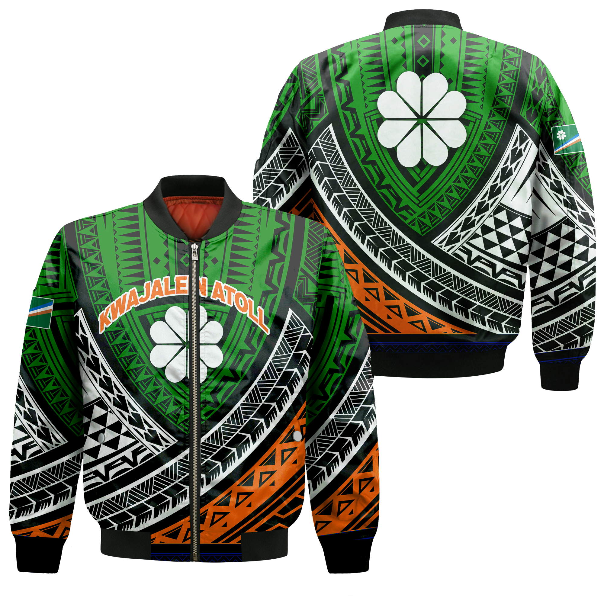 Kwajalein Atoll Tribal Pattern Bomber Jacket - LT12 Bomber Jacket Green - Polynesian Pride