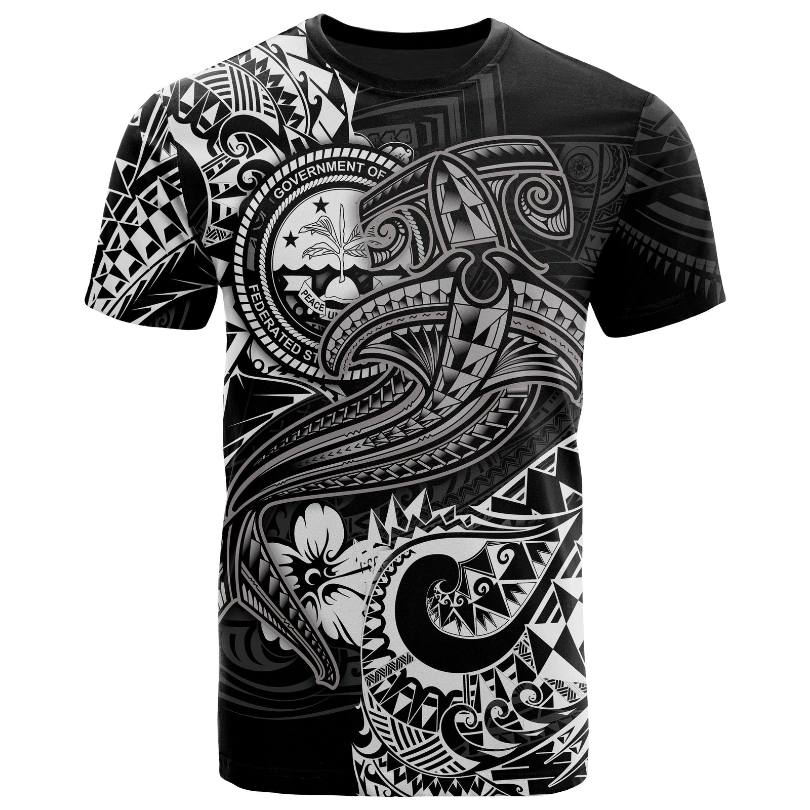 FSM T Shirt White Shark Polynesian Tattoo Unisex White - Polynesian Pride