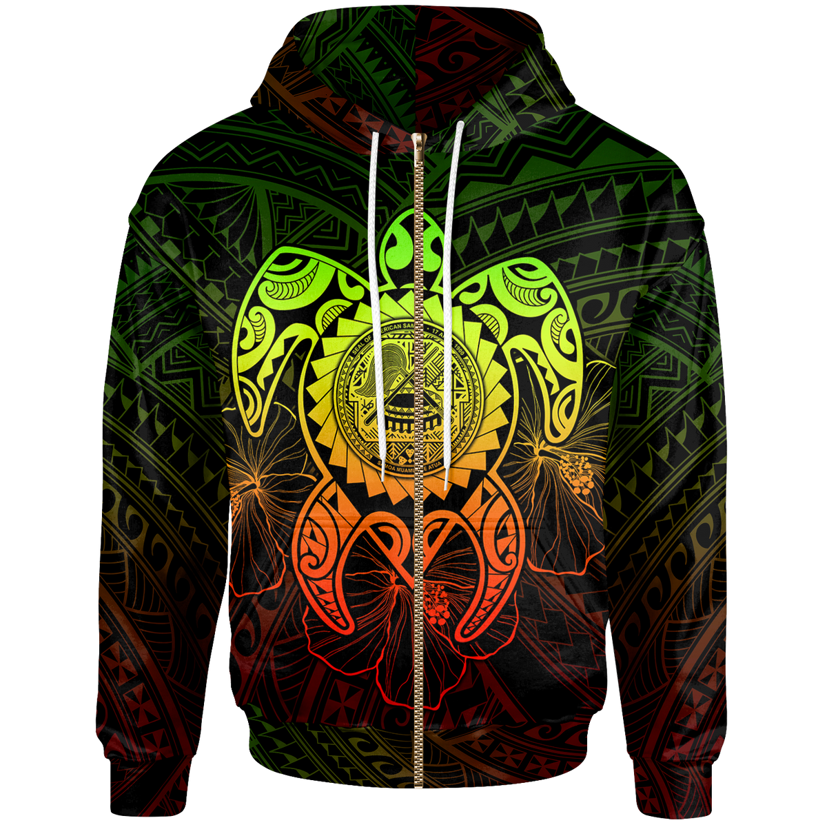 American Samoa Polynesian Zip up Hoodie Vintage Polynesian Turtle (Reggae) Unisex Reggae - Polynesian Pride