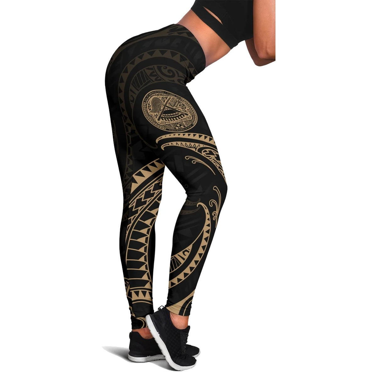 American Samoa Polynesian Women's Legging - Gold Tribal Wave - Polynesian Pride