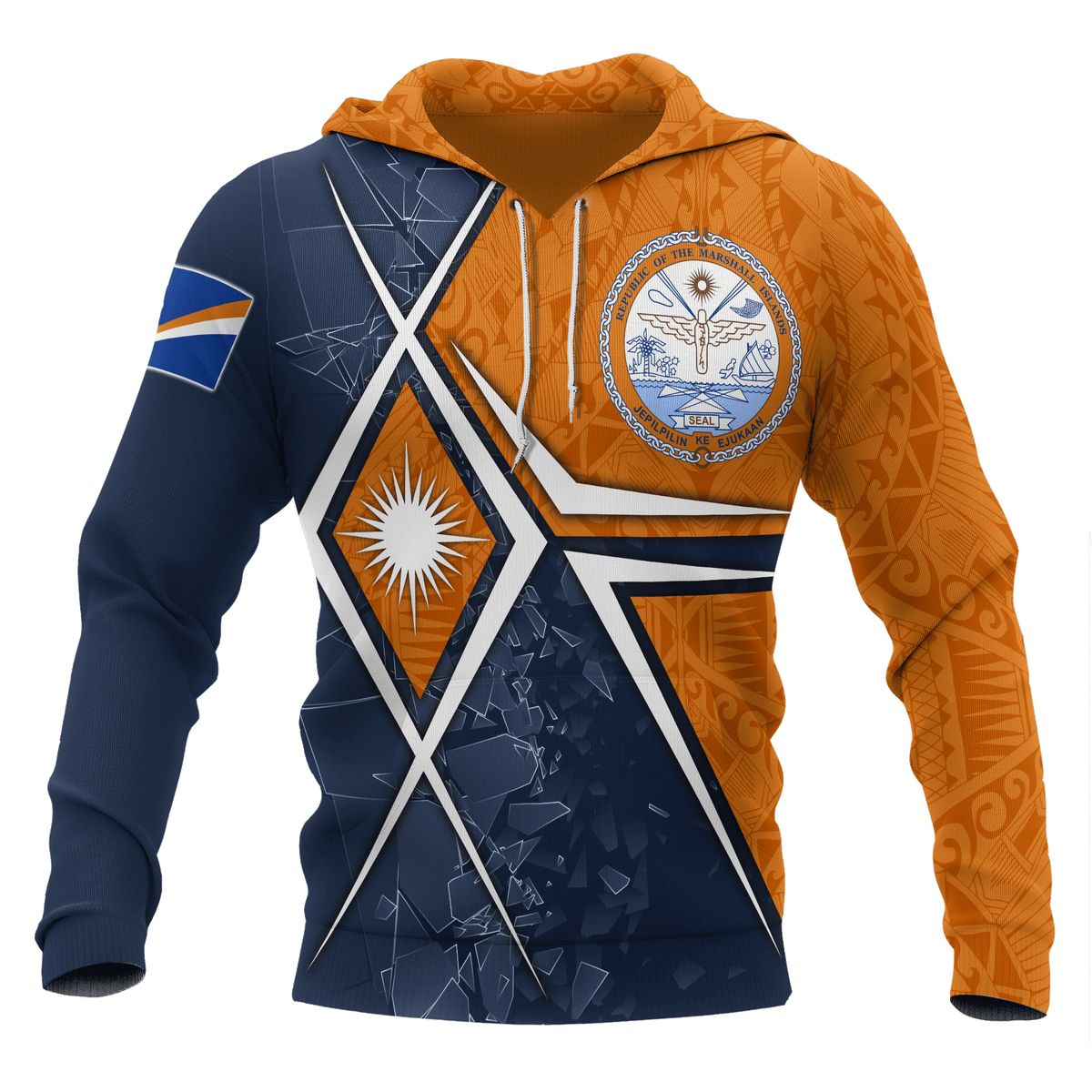 Marshall Islands Hoodie Marshall Islands Flag with Polynesian Patterns Unisex Orange - Polynesian Pride