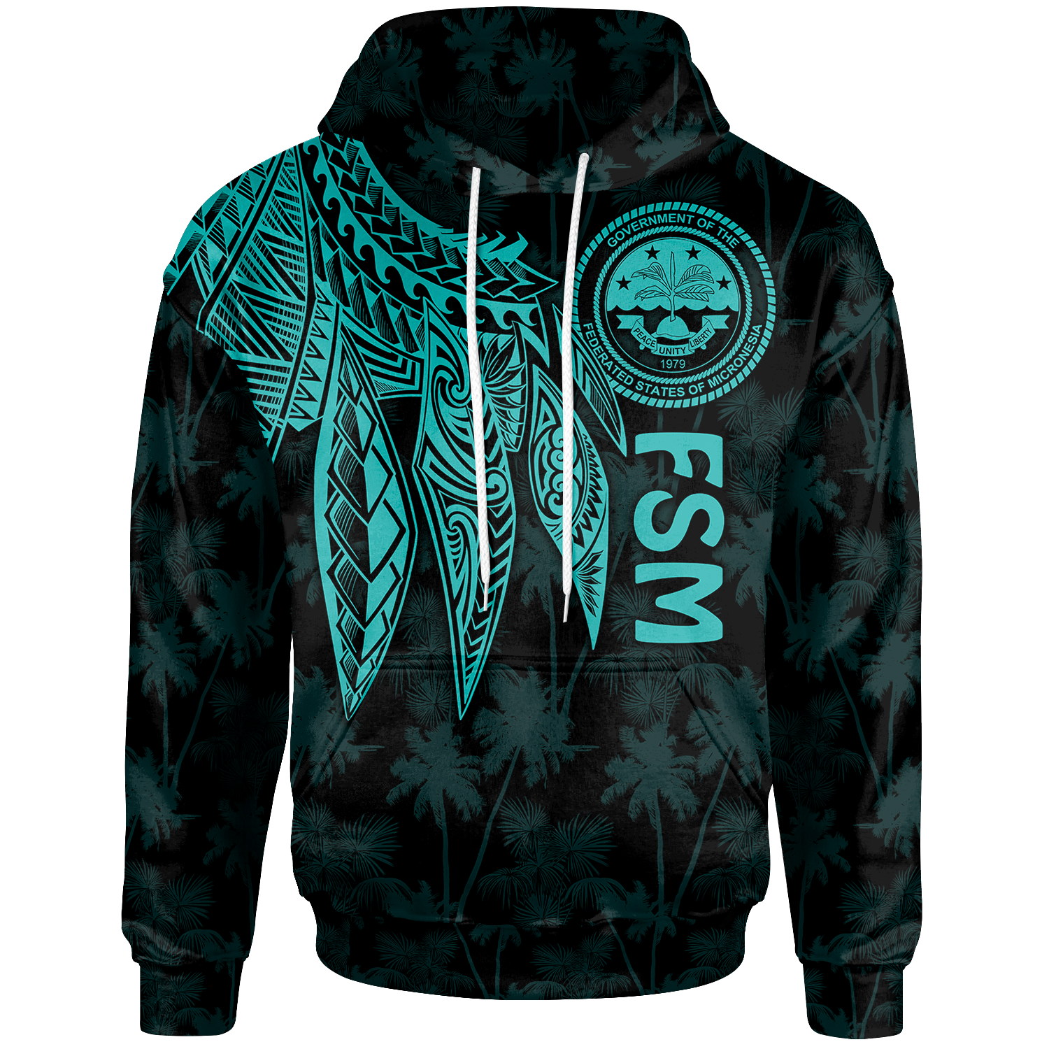 Federated States of Micronesia Hoodie Polynesian Wings (Turquoise) Unisex Turquoise - Polynesian Pride
