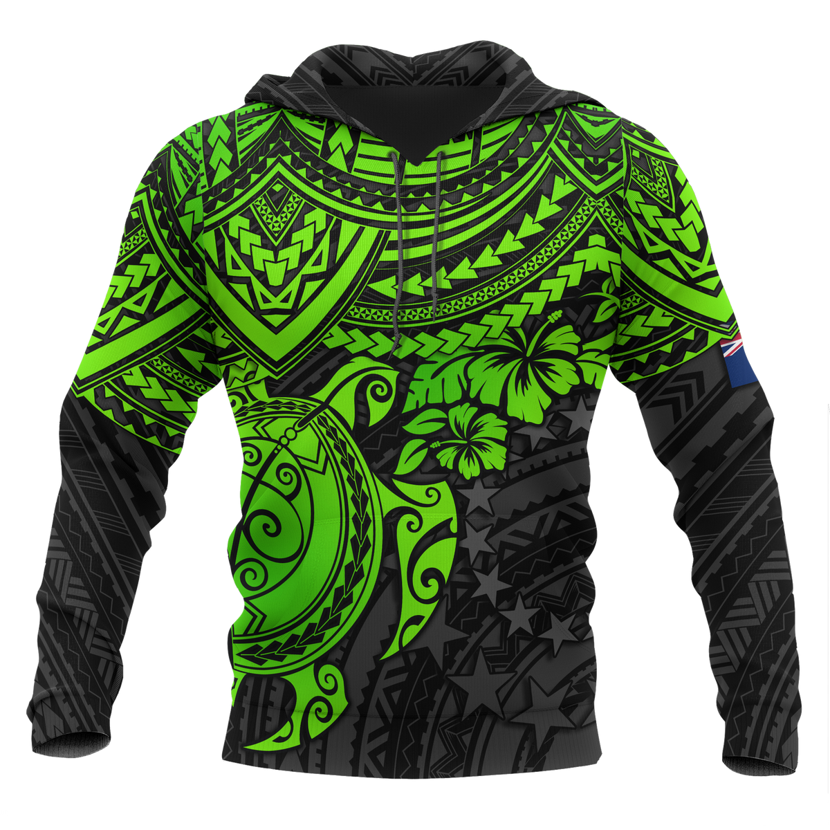 Cook Islands Polynesian Hoodie Green Turtle Unisex Green - Polynesian Pride