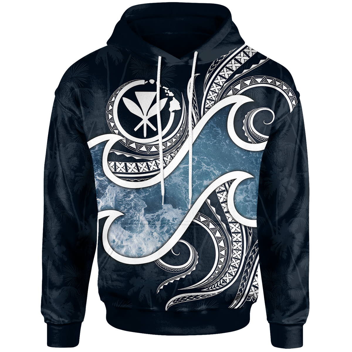 Polynesian Hawaii Hoodie Ocean Style Unisex Black - Polynesian Pride