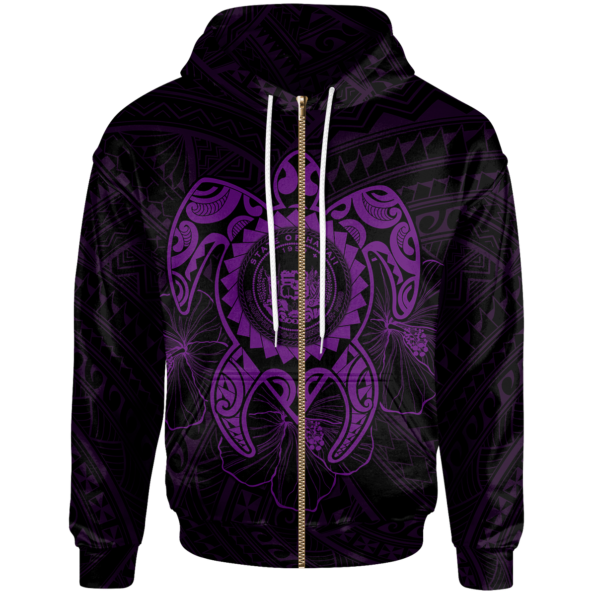Hawaii Polynesian Zip up Hoodie Vintage Polynesian Turtle (Purple) Unisex Purple - Polynesian Pride