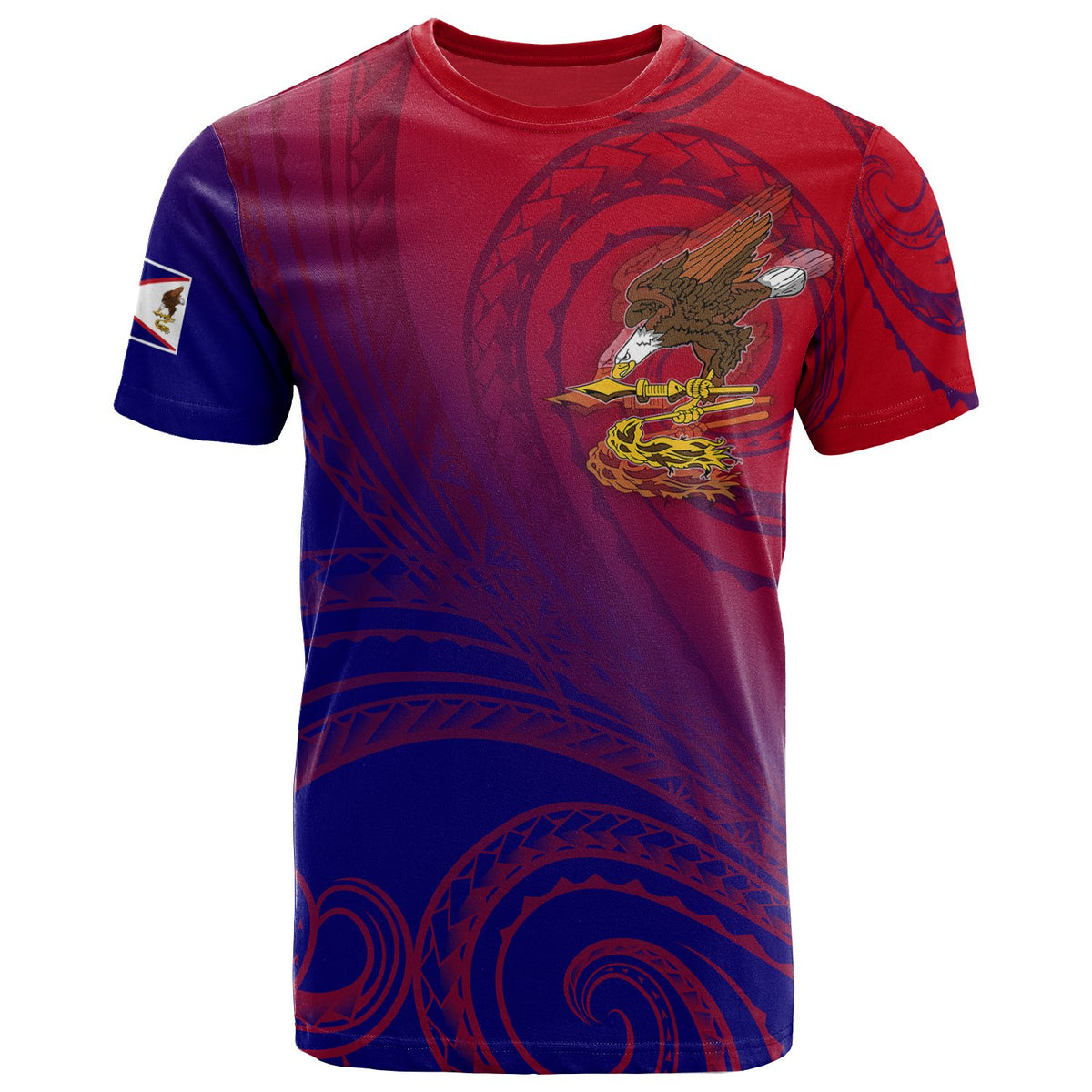 American Samoa Polynesian T Shirt Bald Eagle (Blue Red) - Polynesian Pride