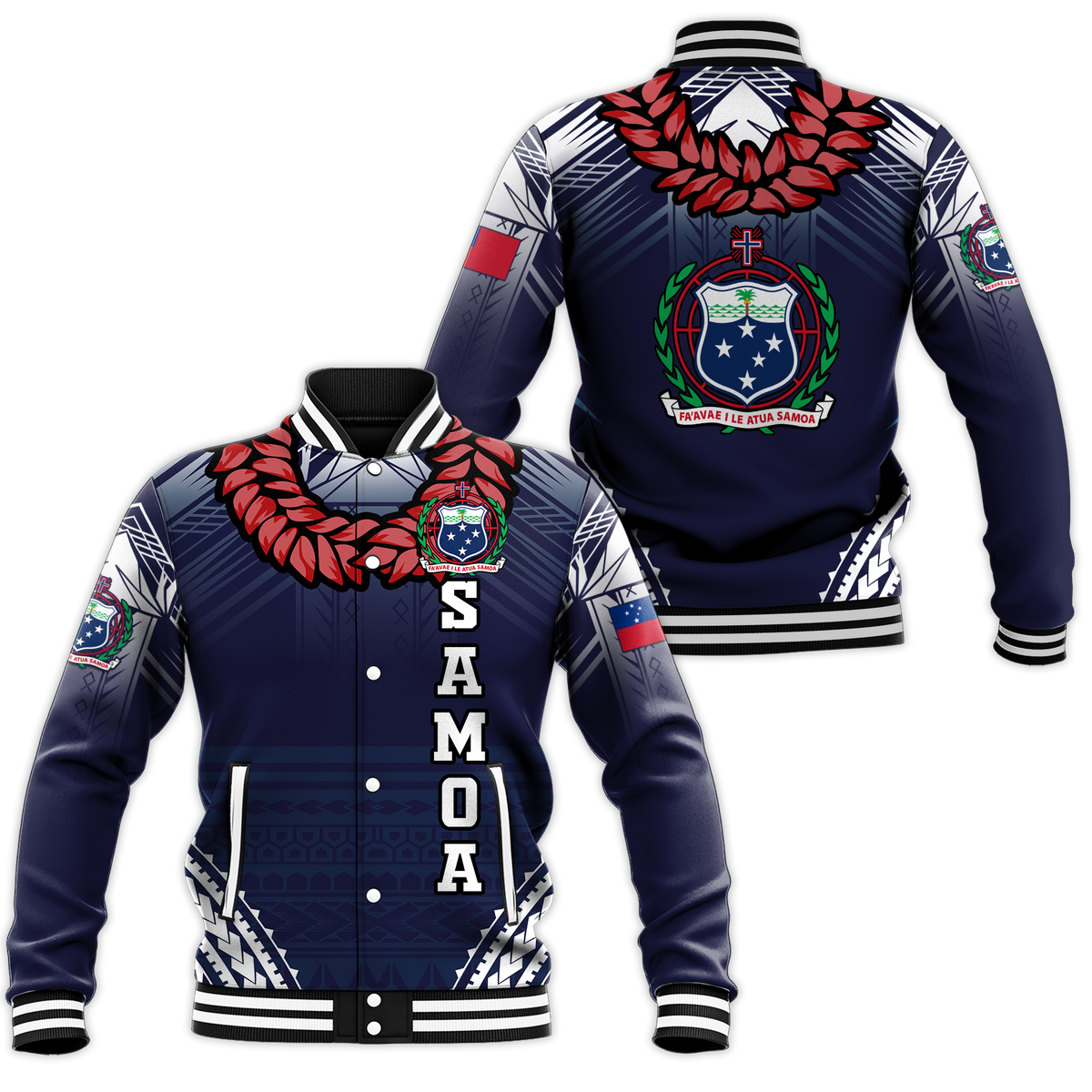 Samoan Ula Fala Art Baseball Jacket - LT12 Unisex Blue - Polynesian Pride