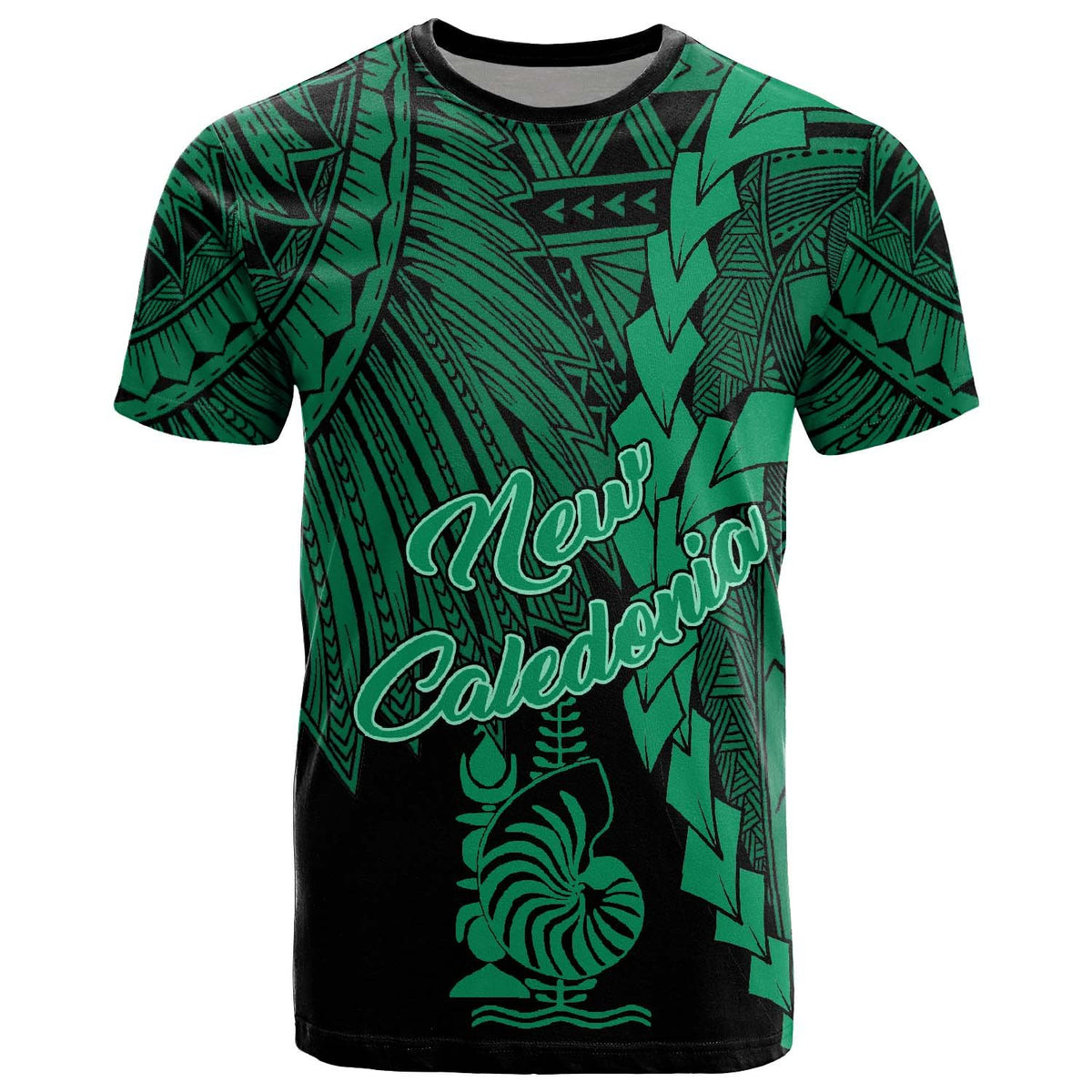 New Caledonia Polynesian T Shirt Tribal Wave Tattoo Green Unisex Green - Polynesian Pride