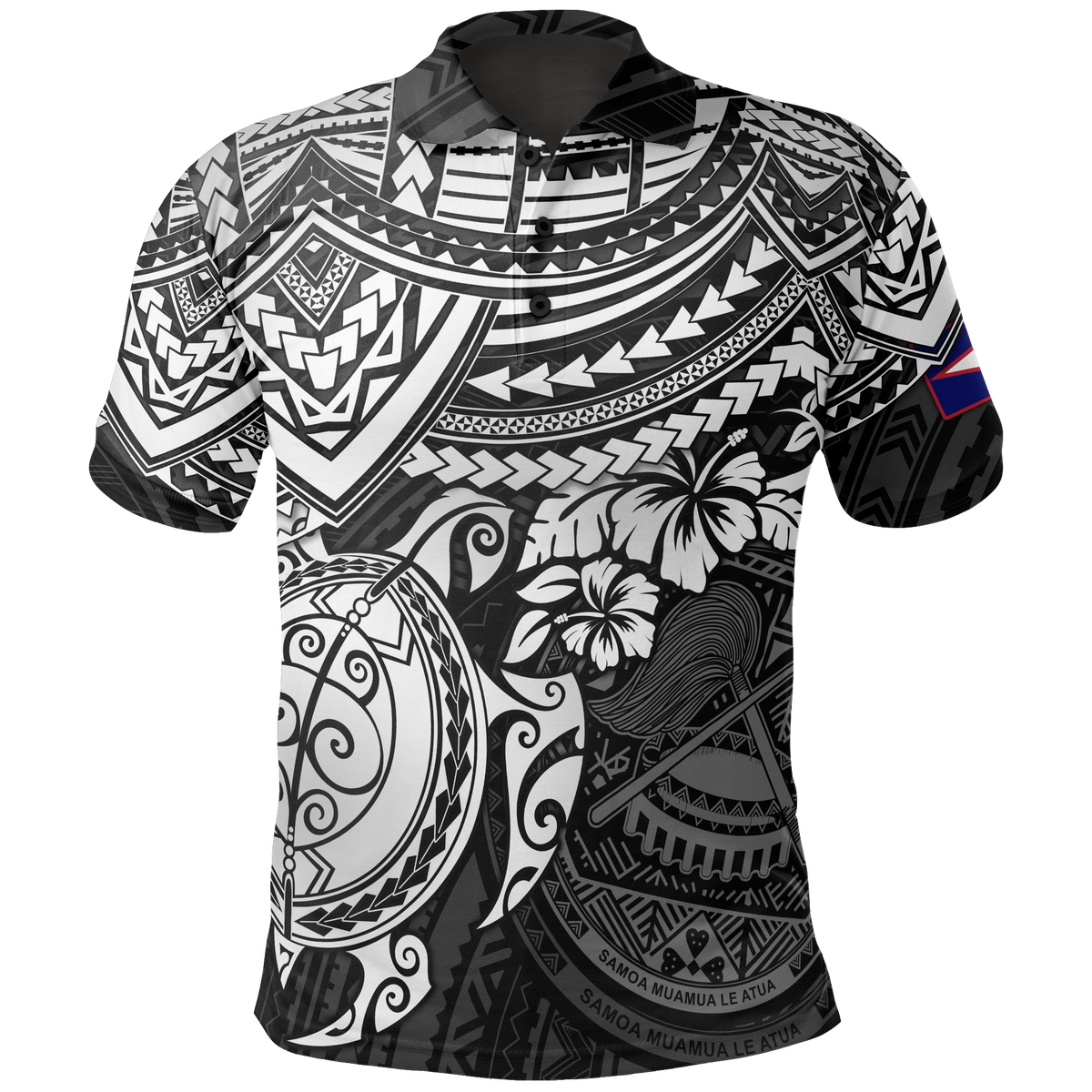 American Samoa Polo Shirt Amerika Samoa Flag Seal White Turtle Hibiscus Unisex BLACK - Polynesian Pride