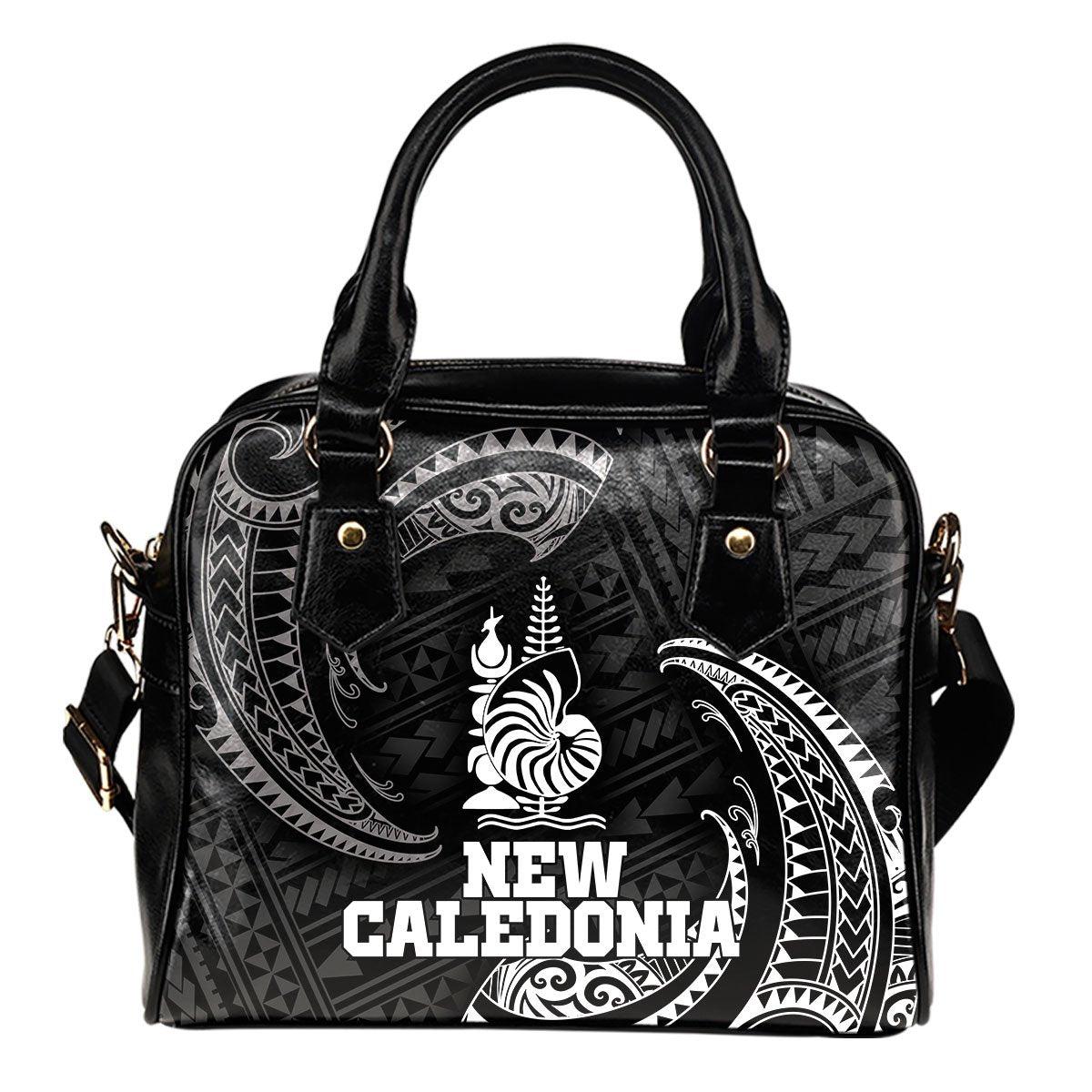 New Caledonia Polynesian Shoulder Handbag - White Tribal Wave One Size Black - Polynesian Pride
