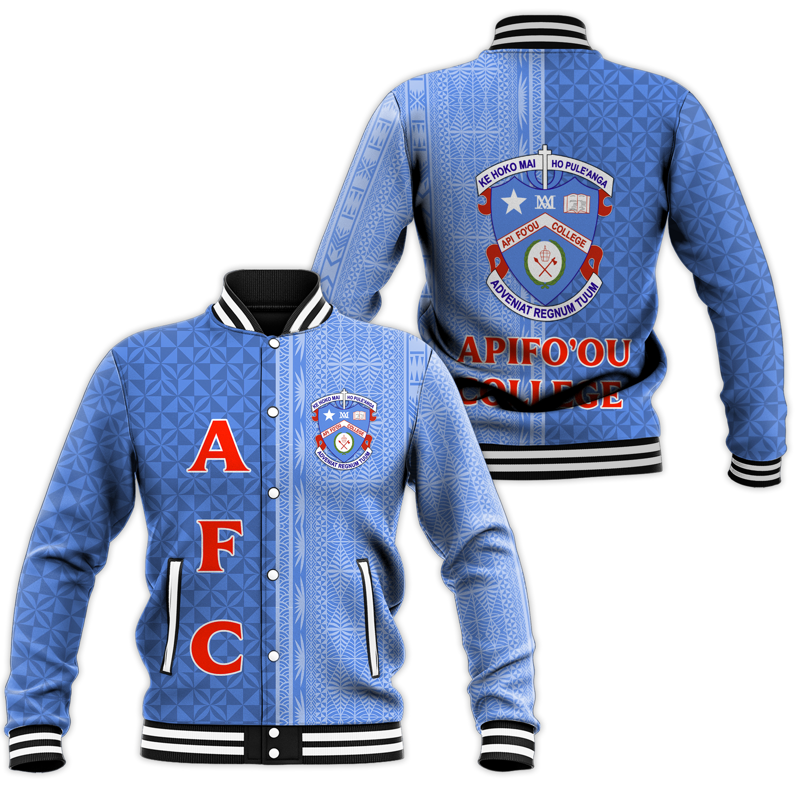 Tonga Apifo'ou College Baseball Jacket - Tongan Tribal - LT12 Unisex Blue - Polynesian Pride