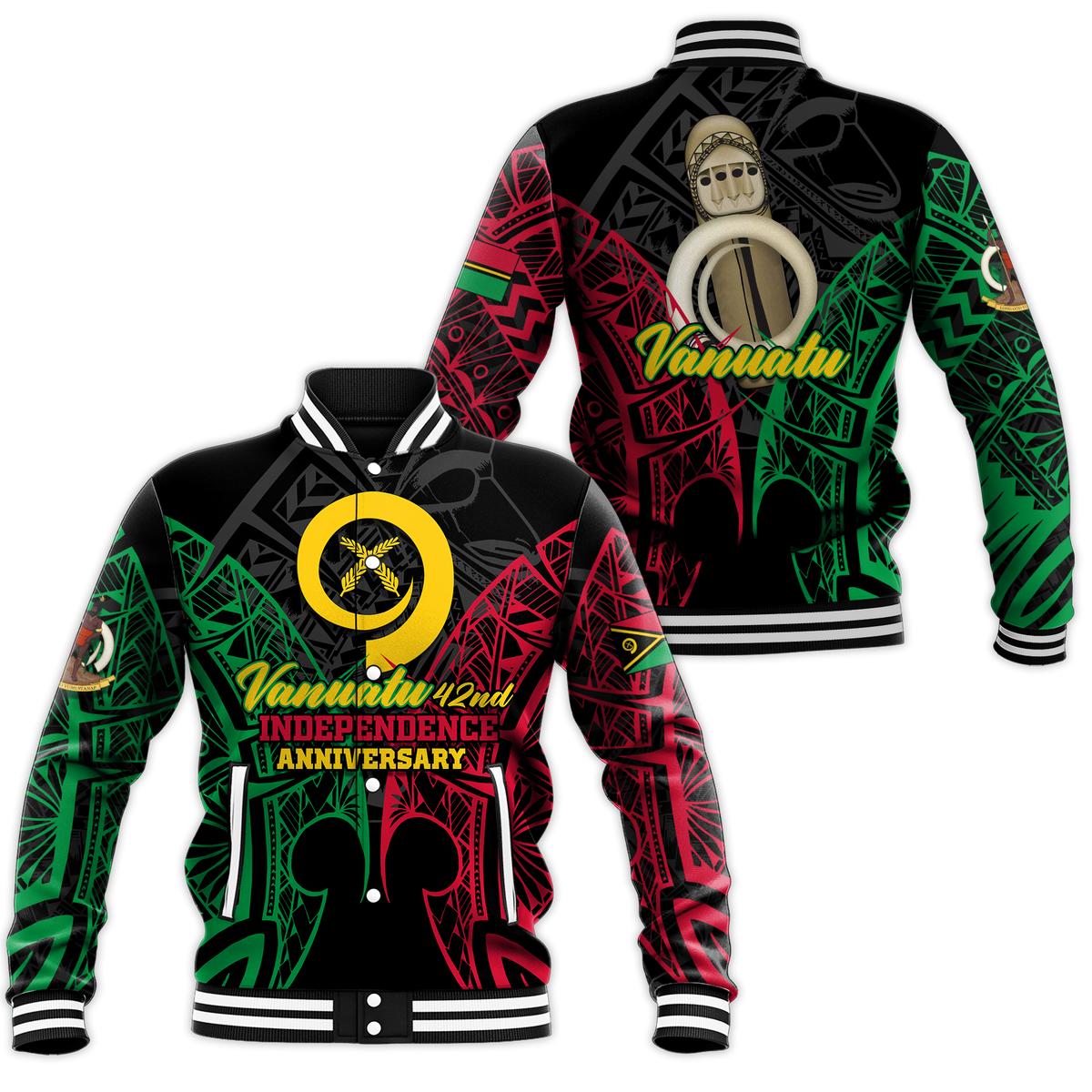 Vanuatu 42nd Independence Anniversary Pride Baseball Jacket - LT12 Unisex Black - Polynesian Pride