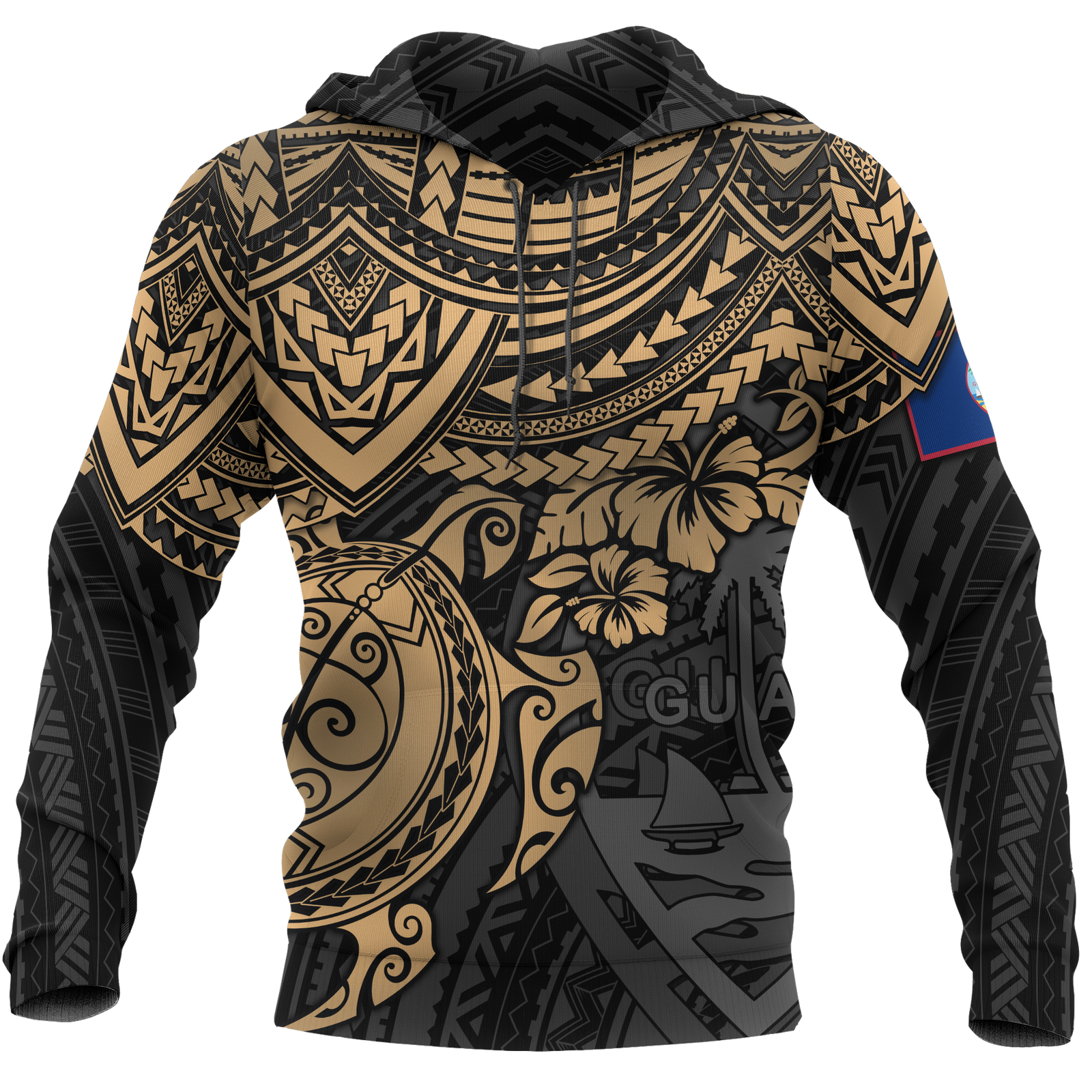 Guam Polynesian Hoodie Golden Turtle Unisex BROWN - Polynesian Pride